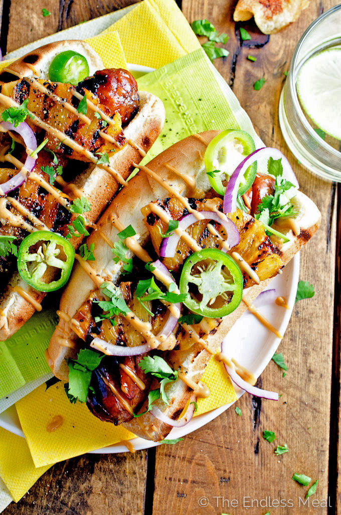 Grilled Hot Dogs with Pineapple-Pepper Relish